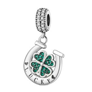 Lucky Horseshoe Bracelet Charm Green Clover Leaf Dangle Sterling Silver 925